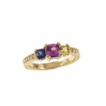 Vivid Three Stone Sapphire & Diamond Ring