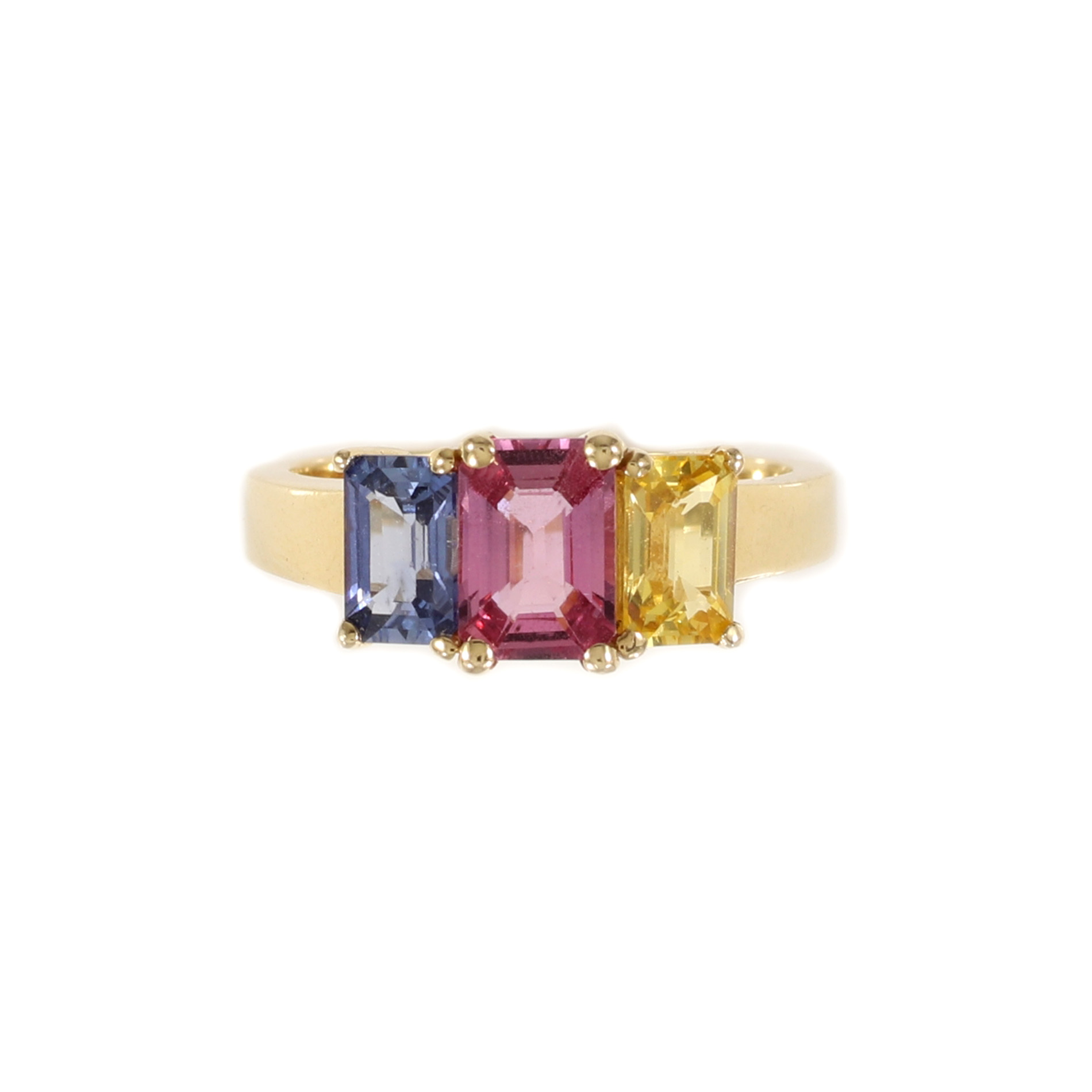 Vivid Three Stone Sapphire Ring