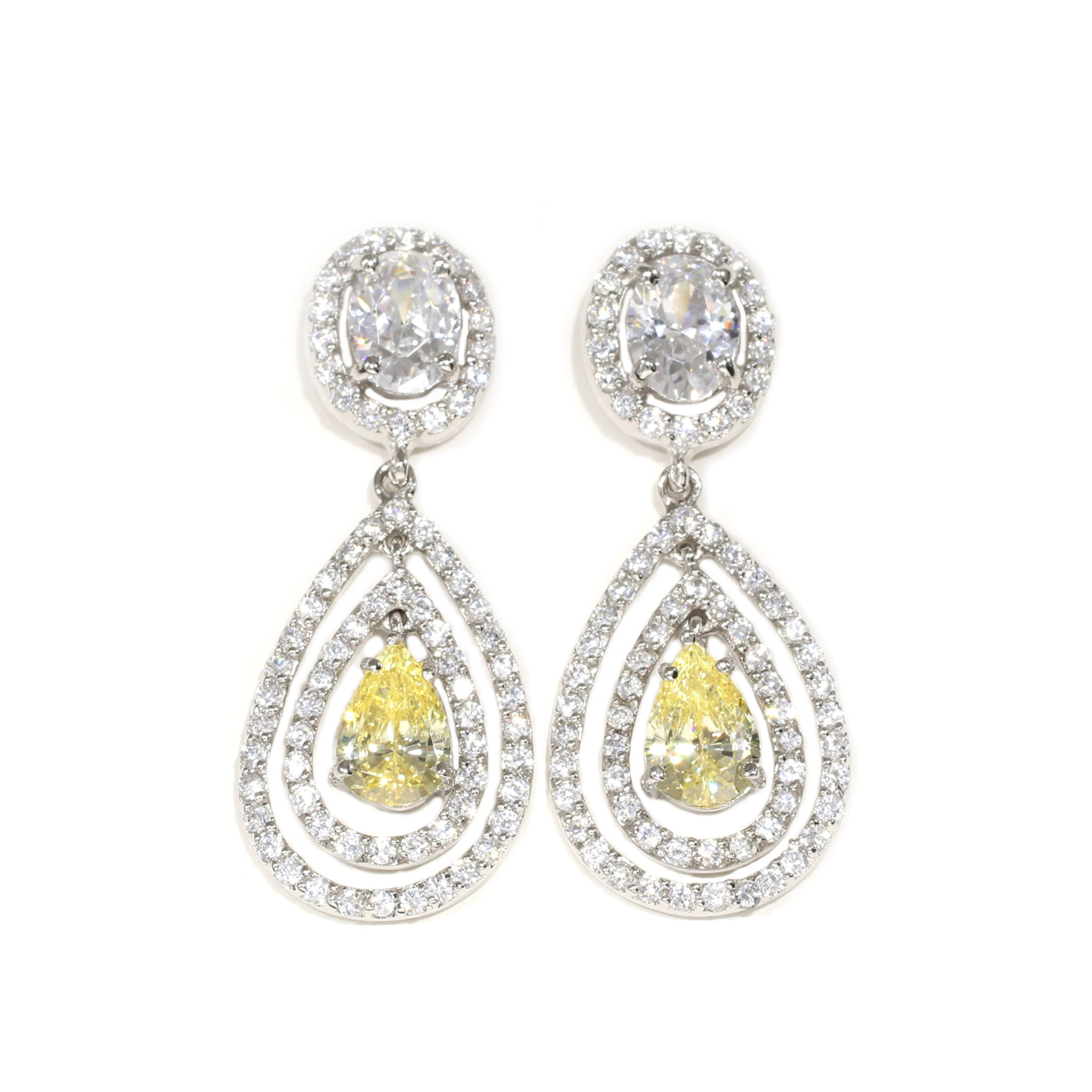 Double Halo Canary Drop Earrings