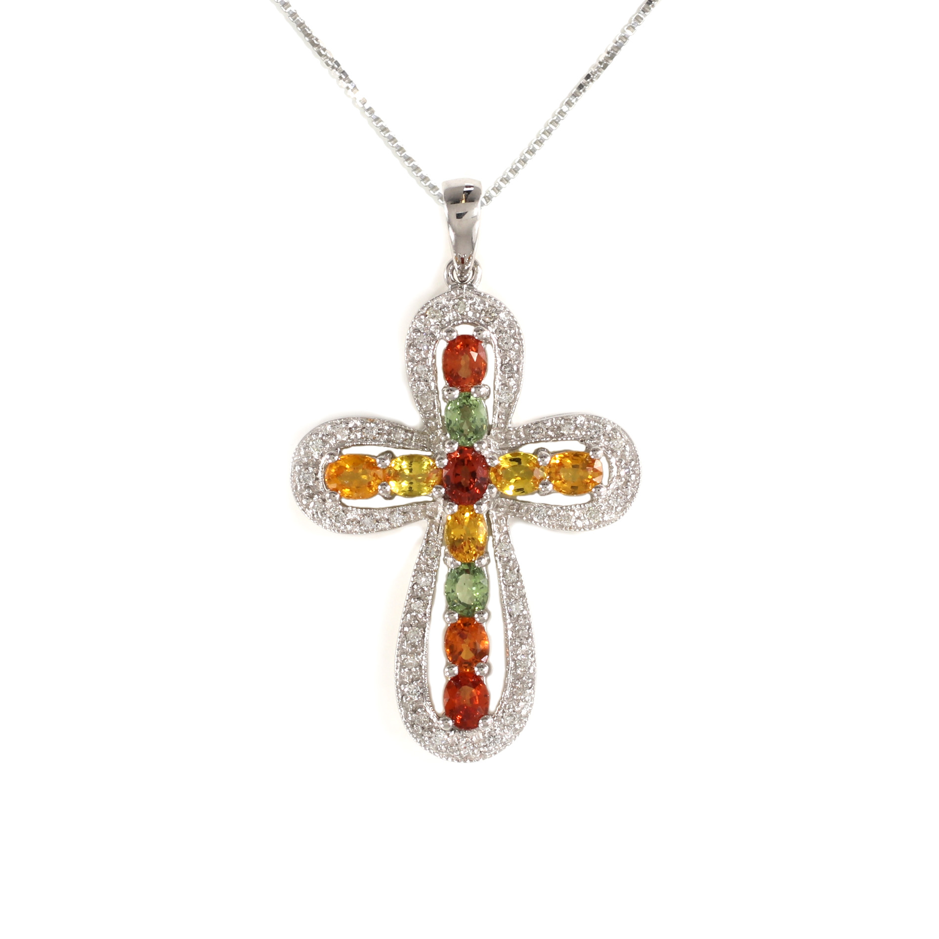 Sunset Sapphire Halo Cross Pendant