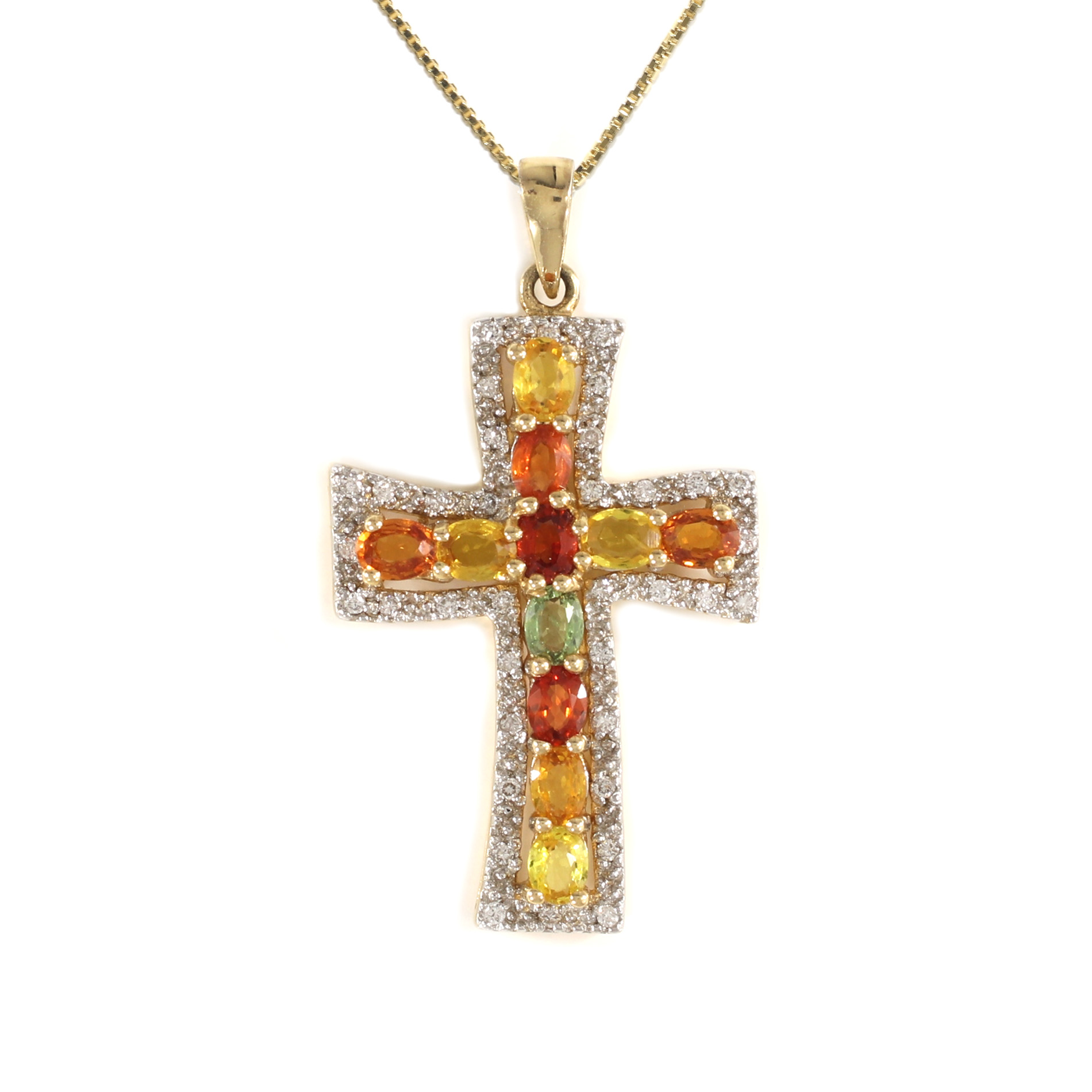 Sunset Sapphire Halo Cross Pendant