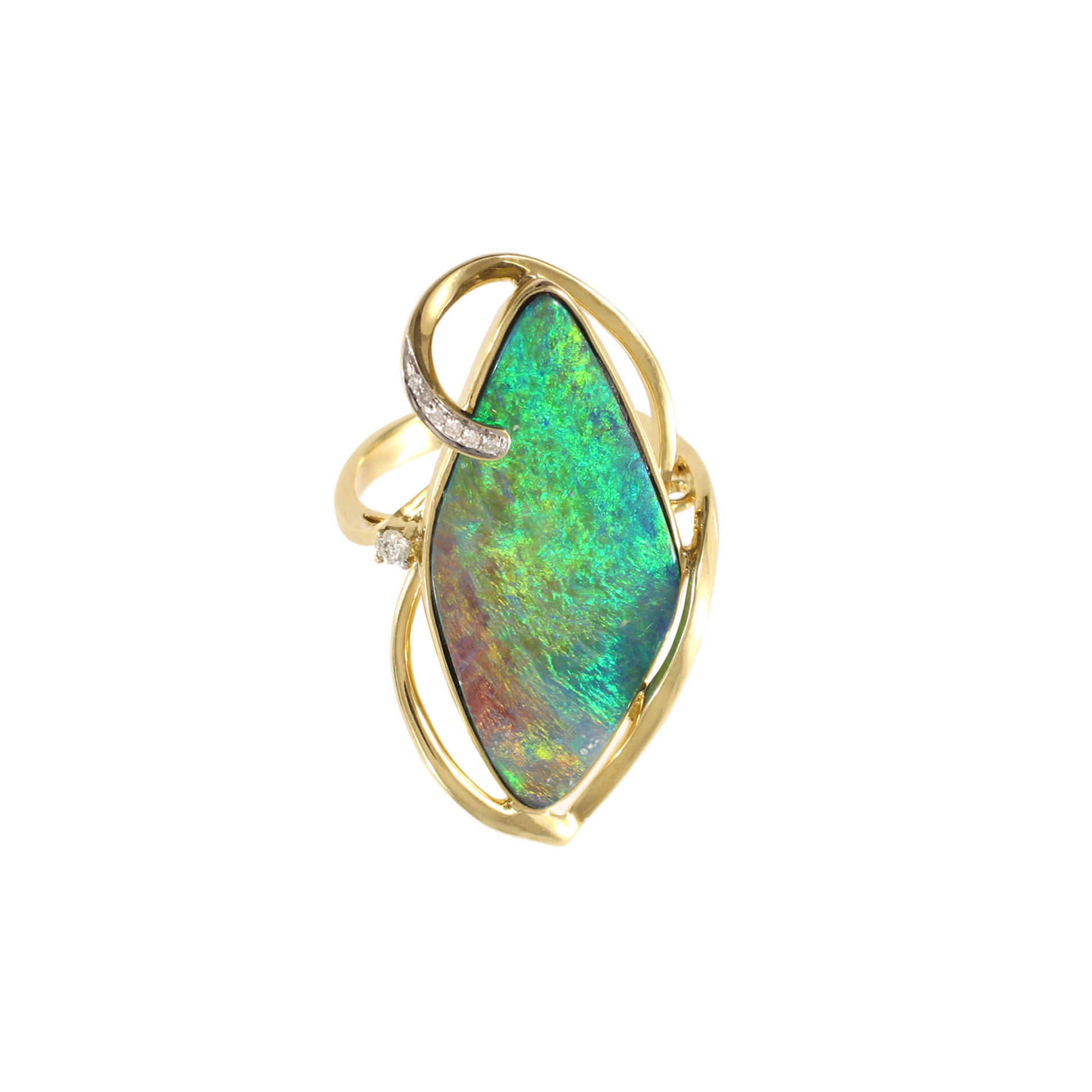 Boulder Opal and Diamond Ring